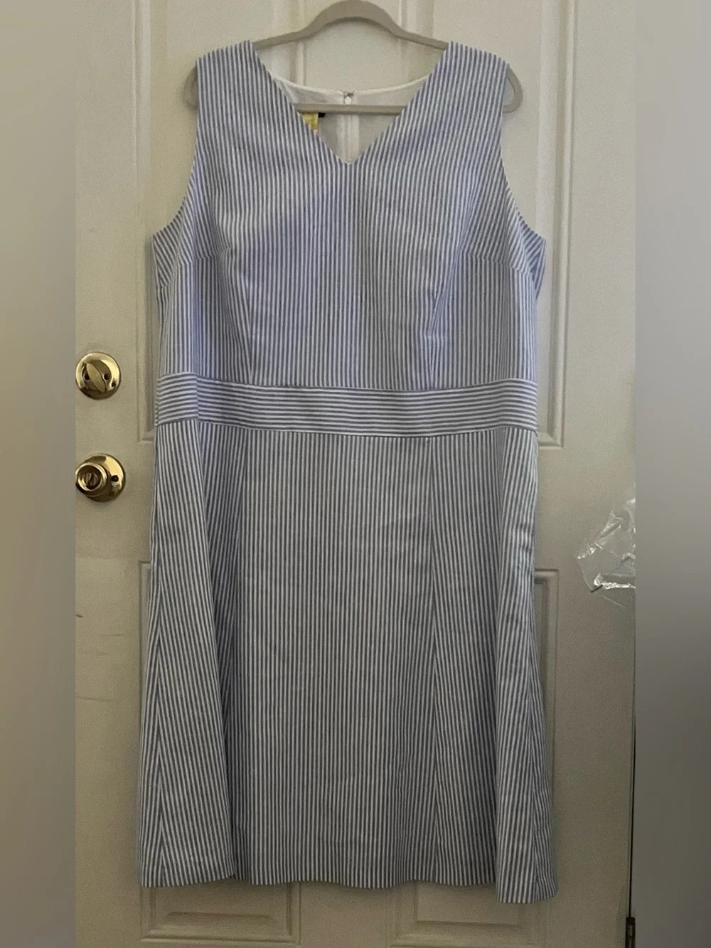 Talbots Seersucker Fit & Flare Dress in Ocean Stripe -16W
